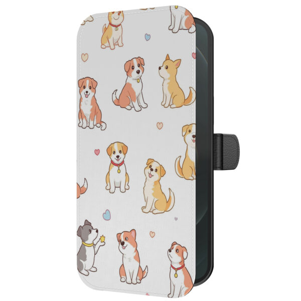 Leren bookcase hoesje iPhone 12 Pro met honden opdruk en pasjeshouder (5)