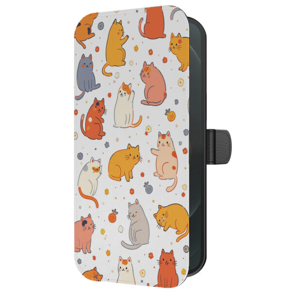 Leren bookcase hoesje iPhone 12 Pro met katten opdruk en pasjeshouder (5)