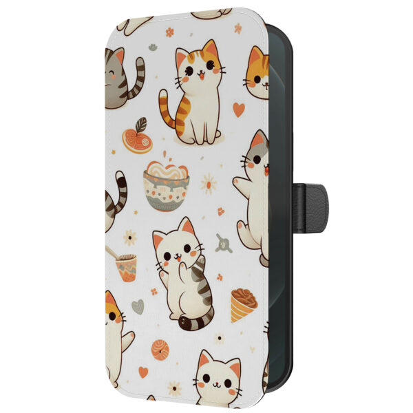 Leren bookcase hoesje iPhone 12 Pro met poezen opdruk en pasjeshouder (5)
