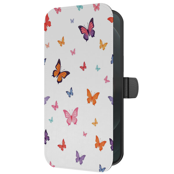 Leren bookcase hoesje iPhone 12 Pro met vlinder opdruk en pasjeshouder (5)