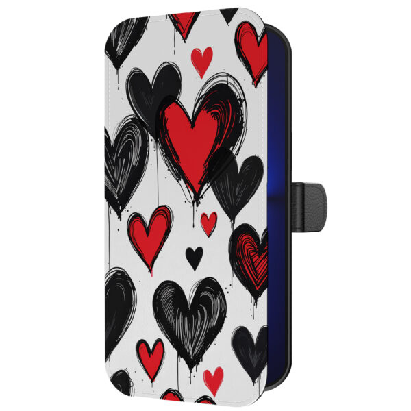 Leren bookcase hoesje iPhone 13 Pro met hartjes opdruk en pasjeshouder (5)