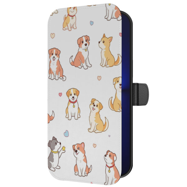 Leren bookcase hoesje iPhone 13 Pro met honden opdruk en pasjeshouder (5)