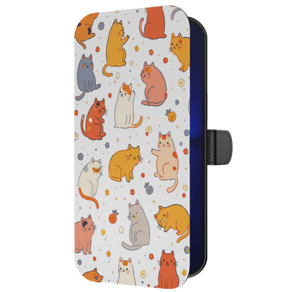 Leren bookcase hoesje iPhone 13 Pro met katten opdruk en pasjeshouder (5)