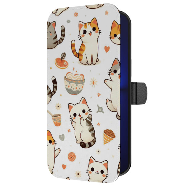 Leren bookcase hoesje iPhone 13 Pro met poezen opdruk en pasjeshouder (5)
