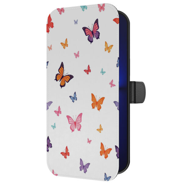 Leren bookcase hoesje iPhone 13 Pro met vlinder opdruk en pasjeshouder (5)