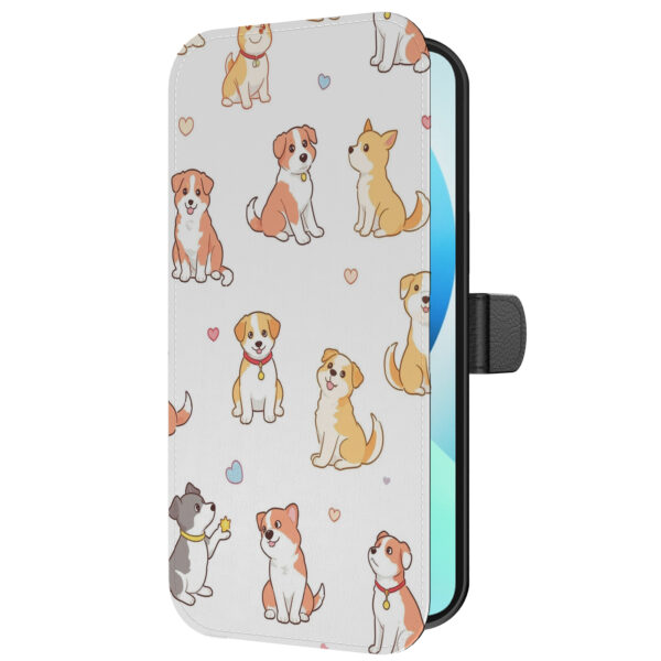 Leren bookcase hoesje iPhone 13 met honden opdruk en pasjeshouder (5)