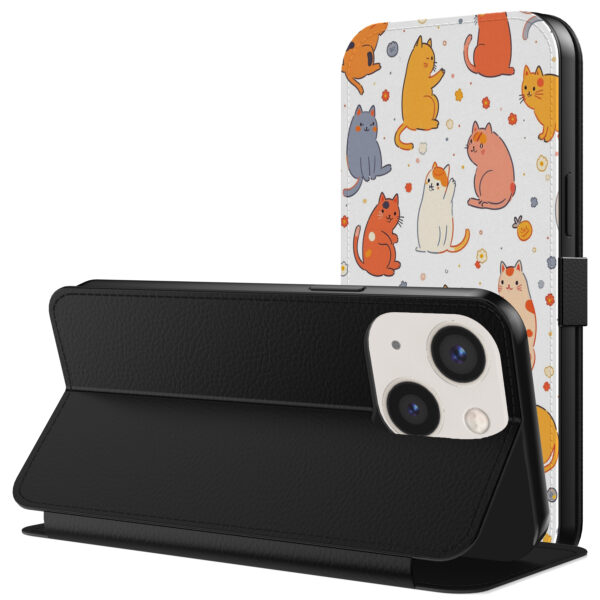 Leren bookcase hoesje iPhone 13 met katten opdruk en pasjeshouder (3)