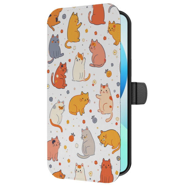 Leren bookcase hoesje iPhone 13 met katten opdruk en pasjeshouder (5)