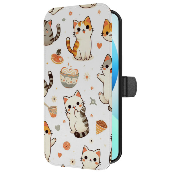 Leren bookcase hoesje iPhone 13 met poezen opdruk en pasjeshouder (5)