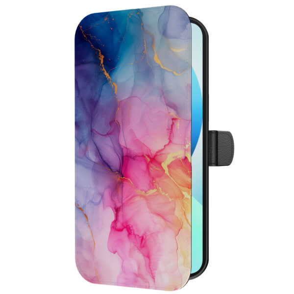 Leren bookcase hoesje iPhone 13 met regenboog marmer opdruk en pasjeshouder (5)