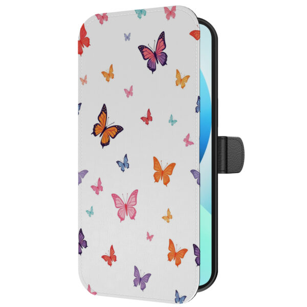 Leren bookcase hoesje iPhone 13 met vlinder opdruk en pasjeshouder (5)