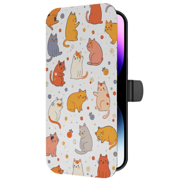 Leren bookcase hoesje iPhone 14 Pro Max met katten opdruk en pasjeshouder (5)