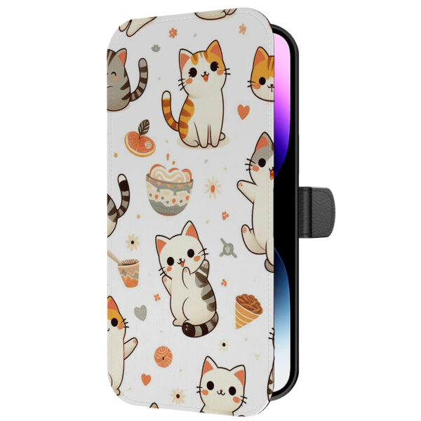 Leren bookcase hoesje iPhone 14 Pro Max met poezen opdruk en pasjeshouder (5)