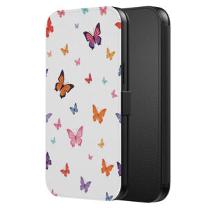 Leren bookcase hoesje iPhone 14 Pro Max met vlinder opdruk en pasjeshouder (2)