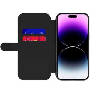 Leren bookcase hoesje iPhone 14 Pro Max met vlinder opdruk en pasjeshouder (4)