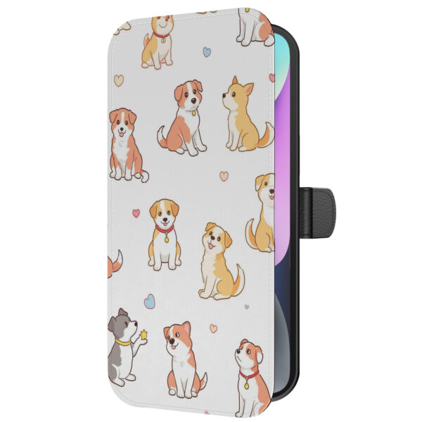 Leren bookcase hoesje iPhone 14 met honden opdruk en pasjeshouder (5)