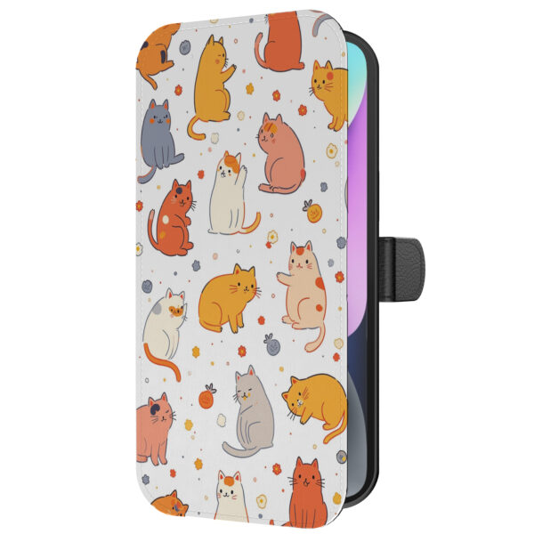Leren bookcase hoesje iPhone 14 met katten opdruk en pasjeshouder (5)