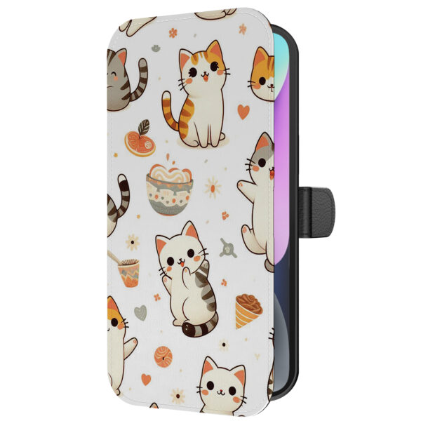 Leren bookcase hoesje iPhone 14 met poezen opdruk en pasjeshouder (5)