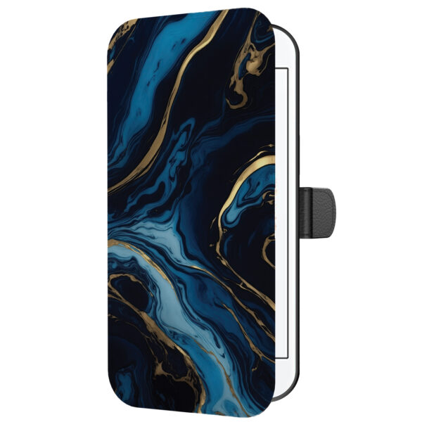 Leren bookcase hoesje iPhone 6-6s Plus met goud blauw marmer opdruk en pasjeshouder (5)