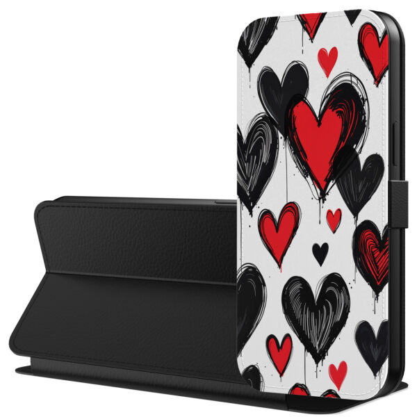 Leren bookcase hoesje iPhone 6-6s Plus met hartjes opdruk en pasjeshouder (3)