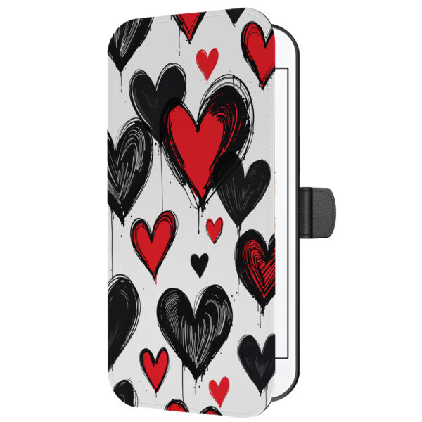 Leren bookcase hoesje iPhone 6-6s Plus met hartjes opdruk en pasjeshouder (5)