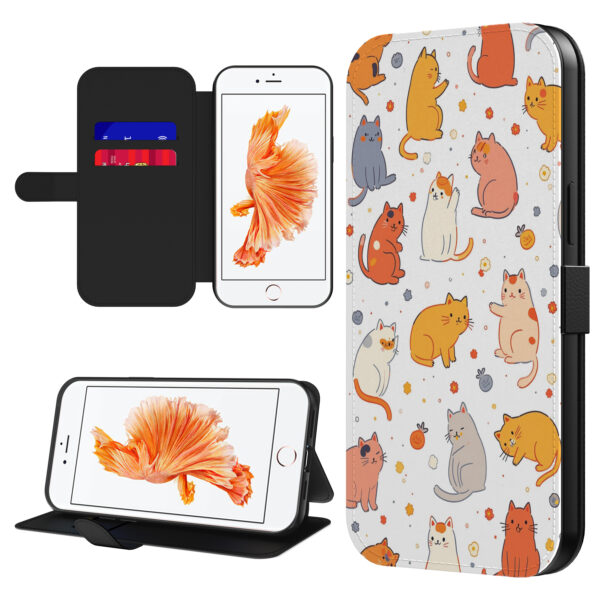 Leren bookcase hoesje iPhone 6-6s Plus met katten opdruk en pasjeshouder (1)