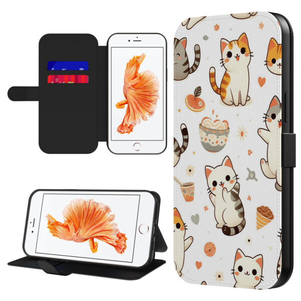 Leren bookcase hoesje iPhone 6-6s Plus met poezen opdruk en pasjeshouder (1)