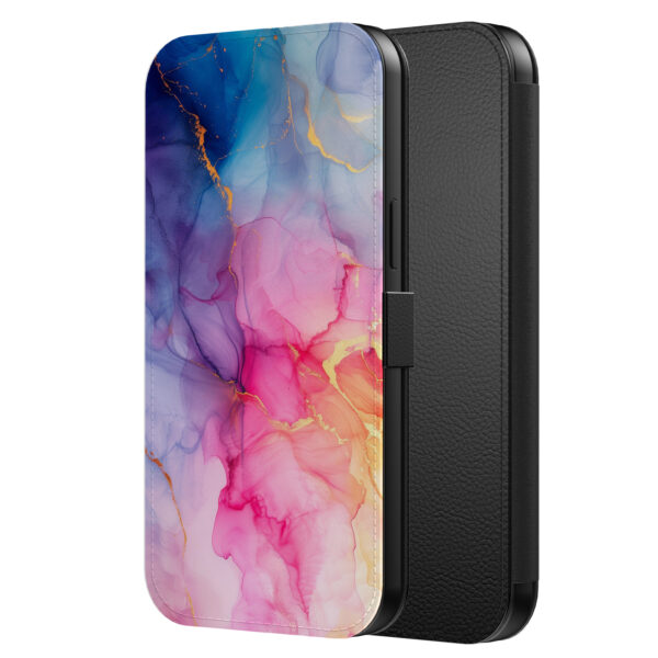 Leren bookcase hoesje iPhone 6-6s Plus met regenboog marmer opdruk en pasjeshouder (2)