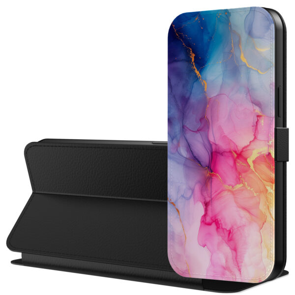 Leren bookcase hoesje iPhone 6-6s Plus met regenboog marmer opdruk en pasjeshouder (3)