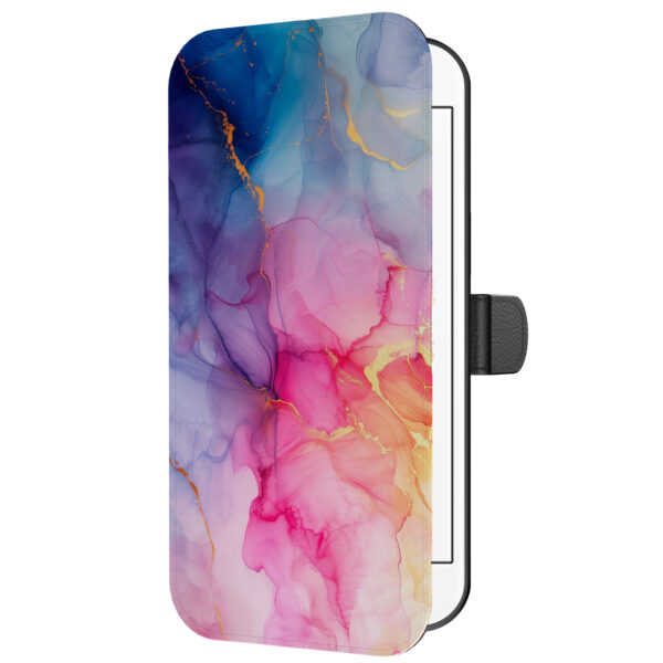 Leren bookcase hoesje iPhone 6-6s Plus met regenboog marmer opdruk en pasjeshouder (5)