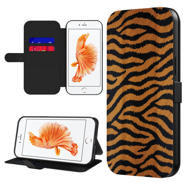 Leren bookcase hoesje iPhone 6-6s Plus met tijger opdruk en pasjeshouder (1)