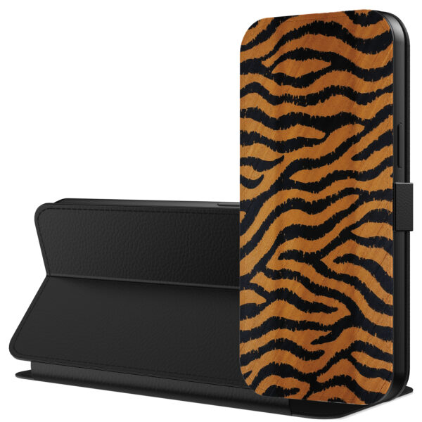 Leren bookcase hoesje iPhone 6-6s Plus met tijger opdruk en pasjeshouder (3)