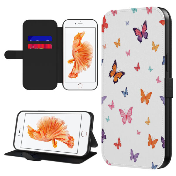Leren bookcase hoesje iPhone 6-6s Plus met vlinder opdruk en pasjeshouder (1)