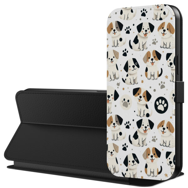 Leren bookcase hoesje iPhone 6-6s met honden en pootjes opdruk en pasjeshouder (3)