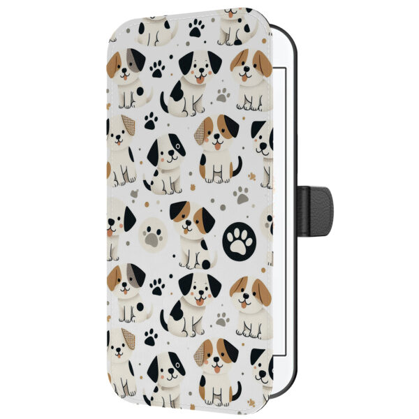 Leren bookcase hoesje iPhone 6-6s met honden en pootjes opdruk en pasjeshouder (5)