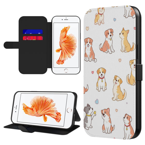 Leren bookcase hoesje iPhone 6-6s met honden opdruk en pasjeshouder (1)