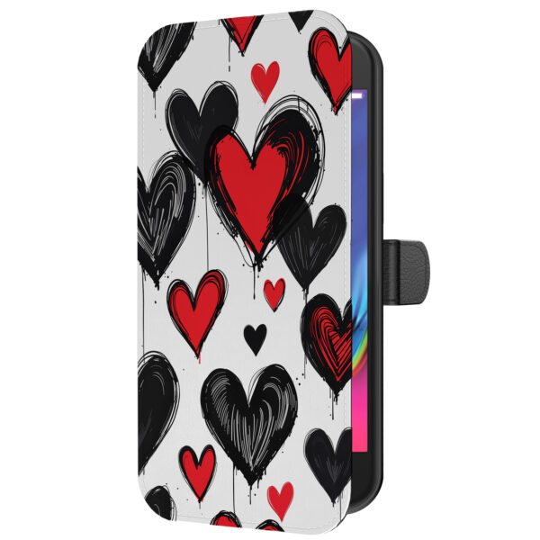 Leren bookcase hoesje iPhone 7-8 Plus met hartjes opdruk en pasjeshouder (5)