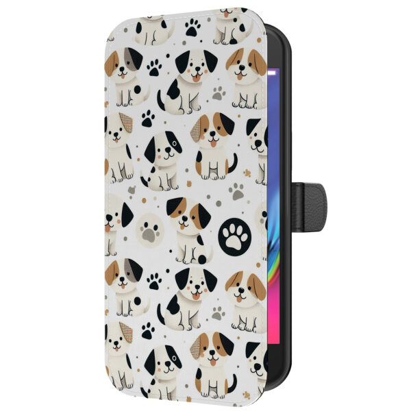 Leren bookcase hoesje iPhone 7-8 Plus met honden en pootjes opdruk en pasjeshouder (5)