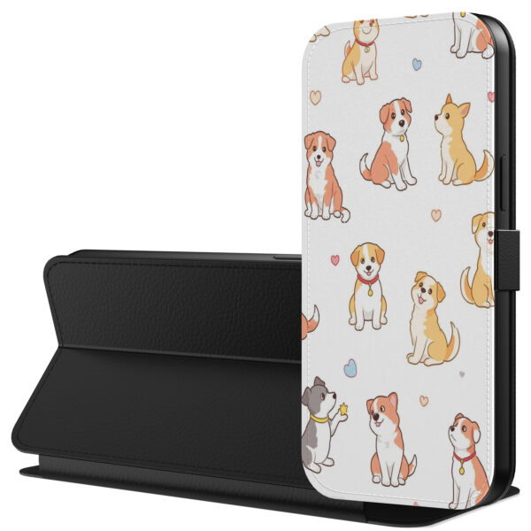 Leren bookcase hoesje iPhone 7-8 Plus met honden opdruk en pasjeshouder (3)
