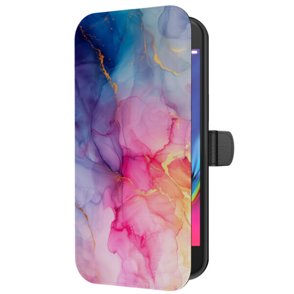 Leren bookcase hoesje iPhone 7-8 Plus met regenboog marmer opdruk en pasjeshouder (5)