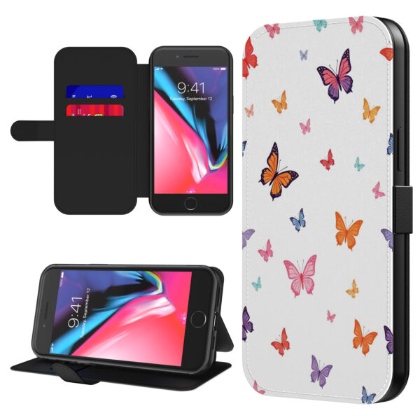Leren bookcase hoesje iPhone 7-8 Plus met vlinder opdruk en pasjeshouder (1)