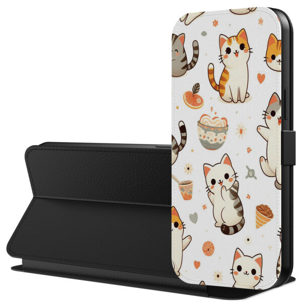 Leren bookcase hoesje iPhone 7-8 met poezen opdruk en pasjeshouder (3)
