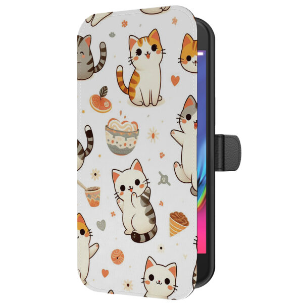 Leren bookcase hoesje iPhone 7-8 met poezen opdruk en pasjeshouder (5)