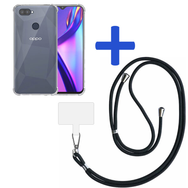 Oppo A11K A12 A5s A7 transparant hoesje met afneembaar koord en stootrand 2