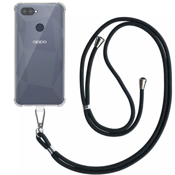 Oppo A11K A12 A5s A7 transparant hoesje met afneembaar koord en stootrand