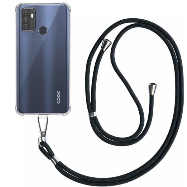 Oppo A11s-A32-A33-A53-A53s transparant hoesje met afneembaar koord en stootrand