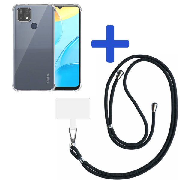 Oppo A15 - A15s - A35 transparant hoesje met afneembaar koord en stootrand 2