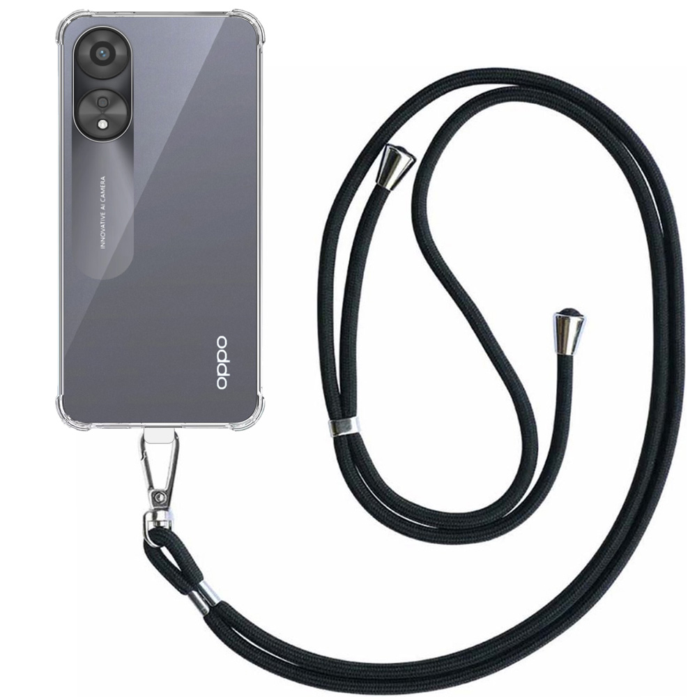 Oppo A1X-A58 5G-A78 5Gtransparant hoesje met afneembaar koord en stootrand