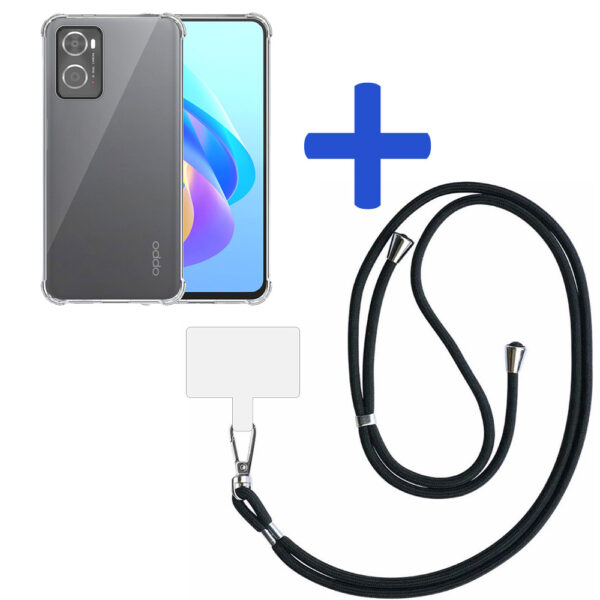 Oppo A36 - A76 - A96 4G transparant hoesje met afneembaar koord en stootrand 2