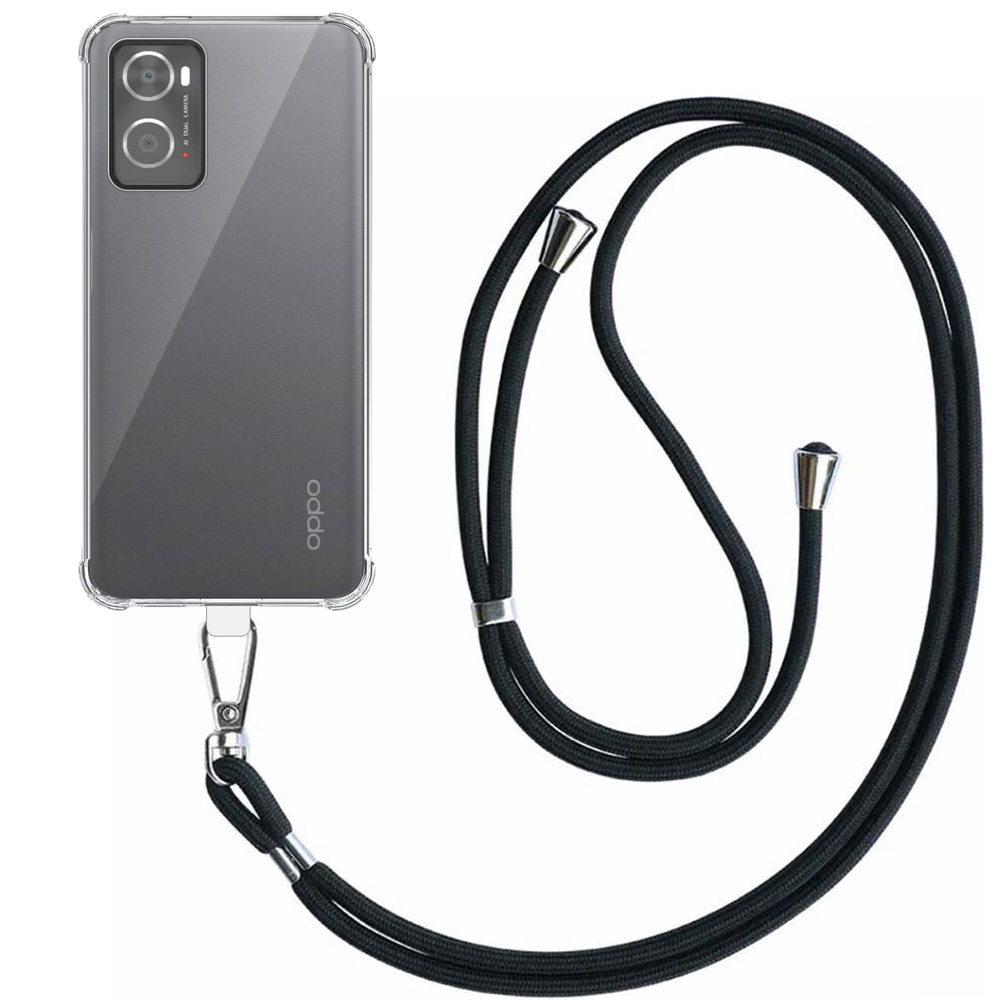 Oppo A36 - A76 - A96 4G transparant hoesje met afneembaar koord en stootrand
